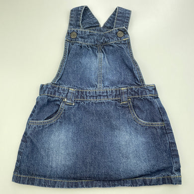 Girls Tiny Little Wonders, denim overalls dress / pinafore, GUC, size 1, L: 43cm