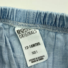 Load image into Gallery viewer, unisex Bonds, blue chambray cotton pants, elasticated, FUC, size 1,  