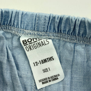 unisex Bonds, blue chambray cotton pants, elasticated, FUC, size 1,  