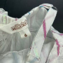 Load image into Gallery viewer, Girls Milkshake, cotton lined metallic stripe summer dress, EUC, size 6, L: 70cm