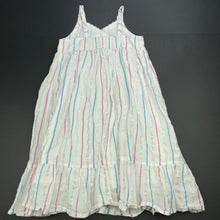 Load image into Gallery viewer, Girls Milkshake, cotton lined metallic stripe summer dress, EUC, size 6, L: 70cm