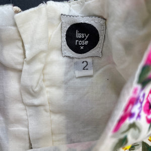 Girls Lissy Rose, lined floral cotton romper, EUC, size 2,  