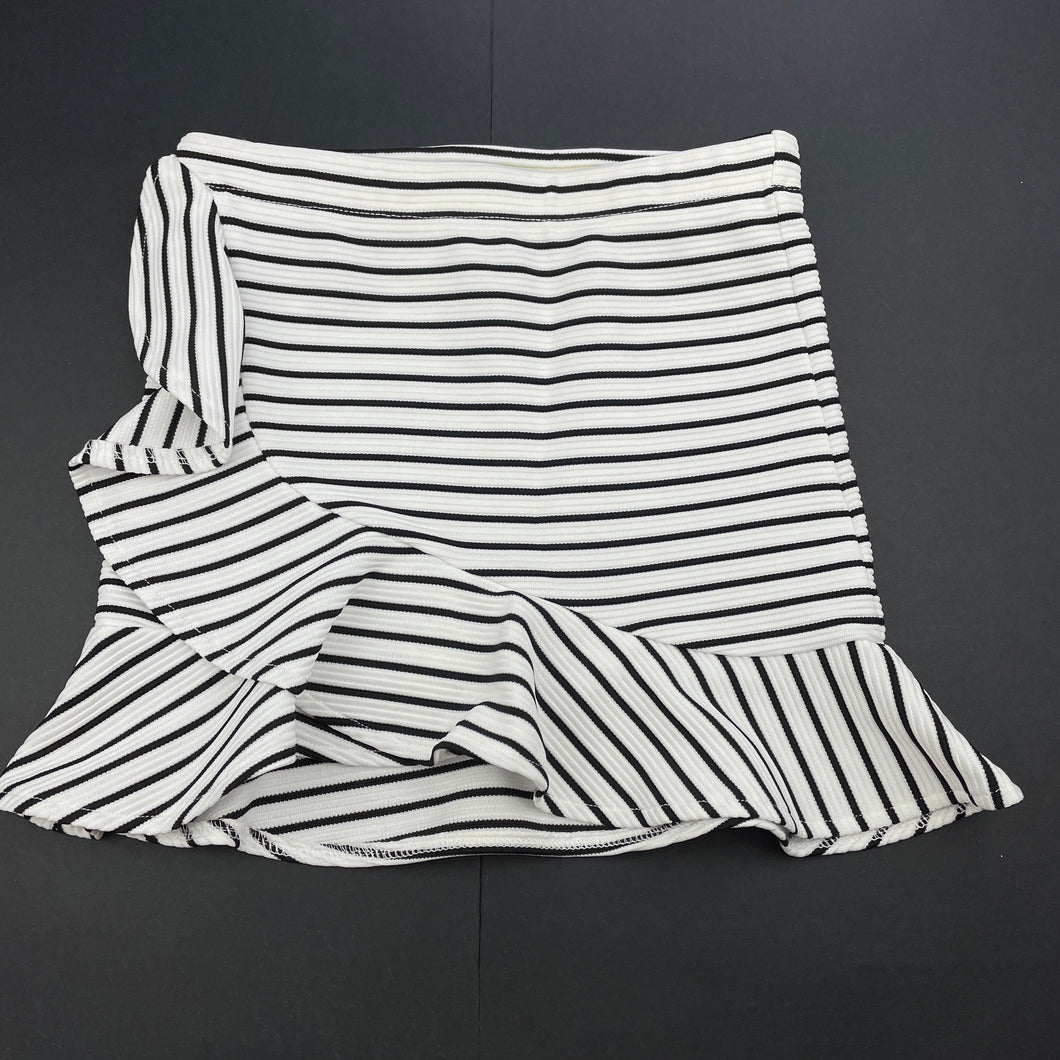 Girls Bardot Junior, black & white stripe ruffle skirt, elasticated, L: 29cm approx, EUC, size 5,  