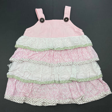 Girls Love Henry, tiered cotton overalls dress / pinafore, FUC, size 00, L: 38cm