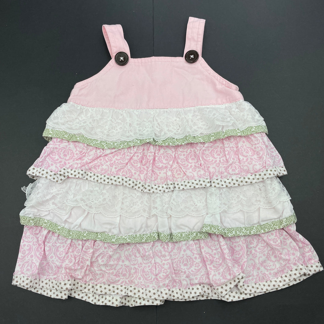 Girls Love Henry, tiered cotton overalls dress / pinafore, FUC, size 00, L: 38cm