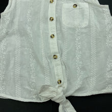 Load image into Gallery viewer, Girls Anko, white broderie cotton tie front top, GUC, size 4,  
