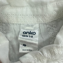 Load image into Gallery viewer, Girls Anko, white broderie cotton tie front top, GUC, size 4,  