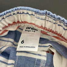 Load image into Gallery viewer, Boys Anko, striped cotton shorts, elasticated, EUC, size 6,  