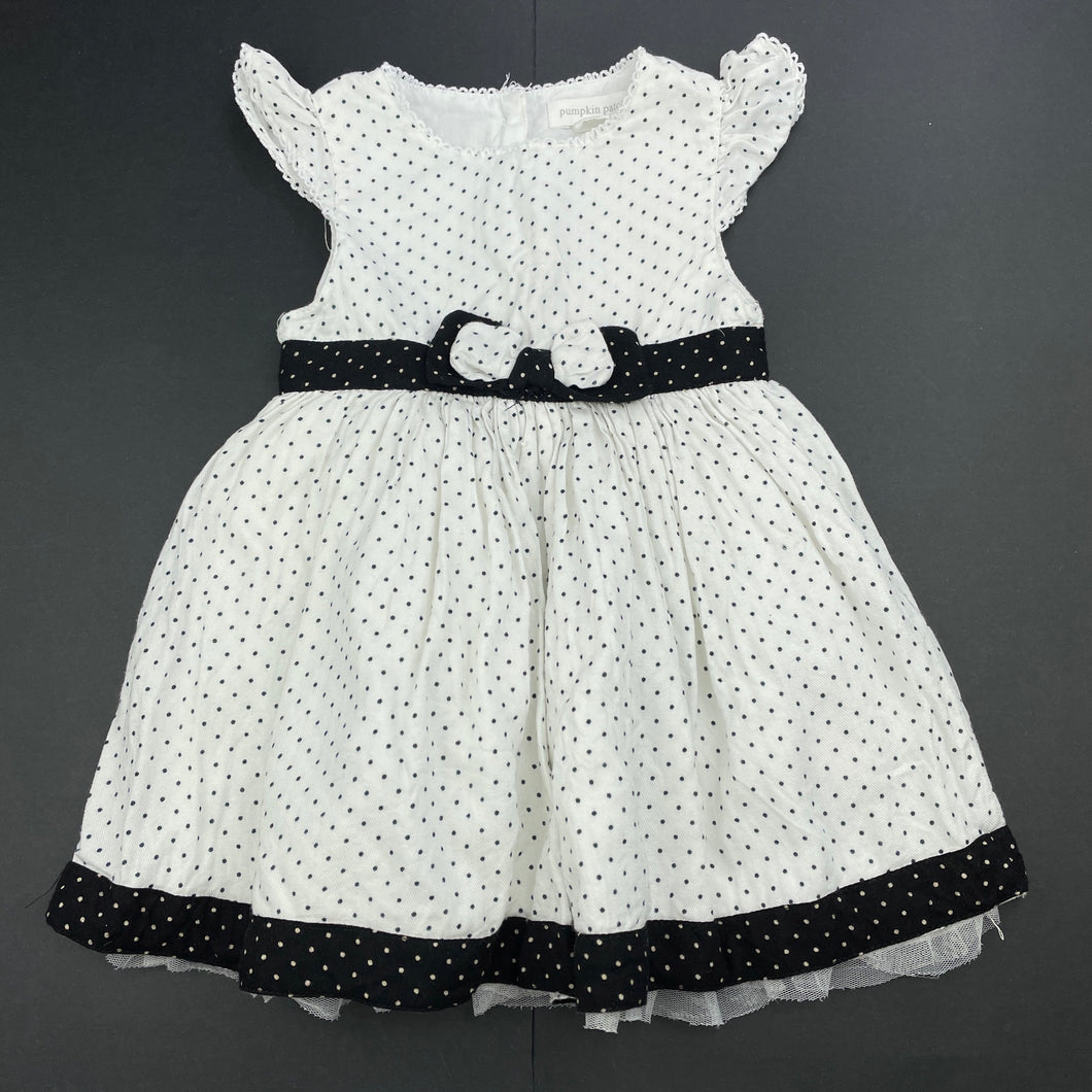 Girls Pumpkin Patch, cotton lined black & white party dress, FUC, size 00, L: 39cm