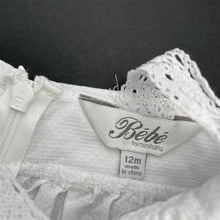 Load image into Gallery viewer, Girls Bebe by Minihaha, white cotton summer dress, GUC, size 12 months, L: 41cm