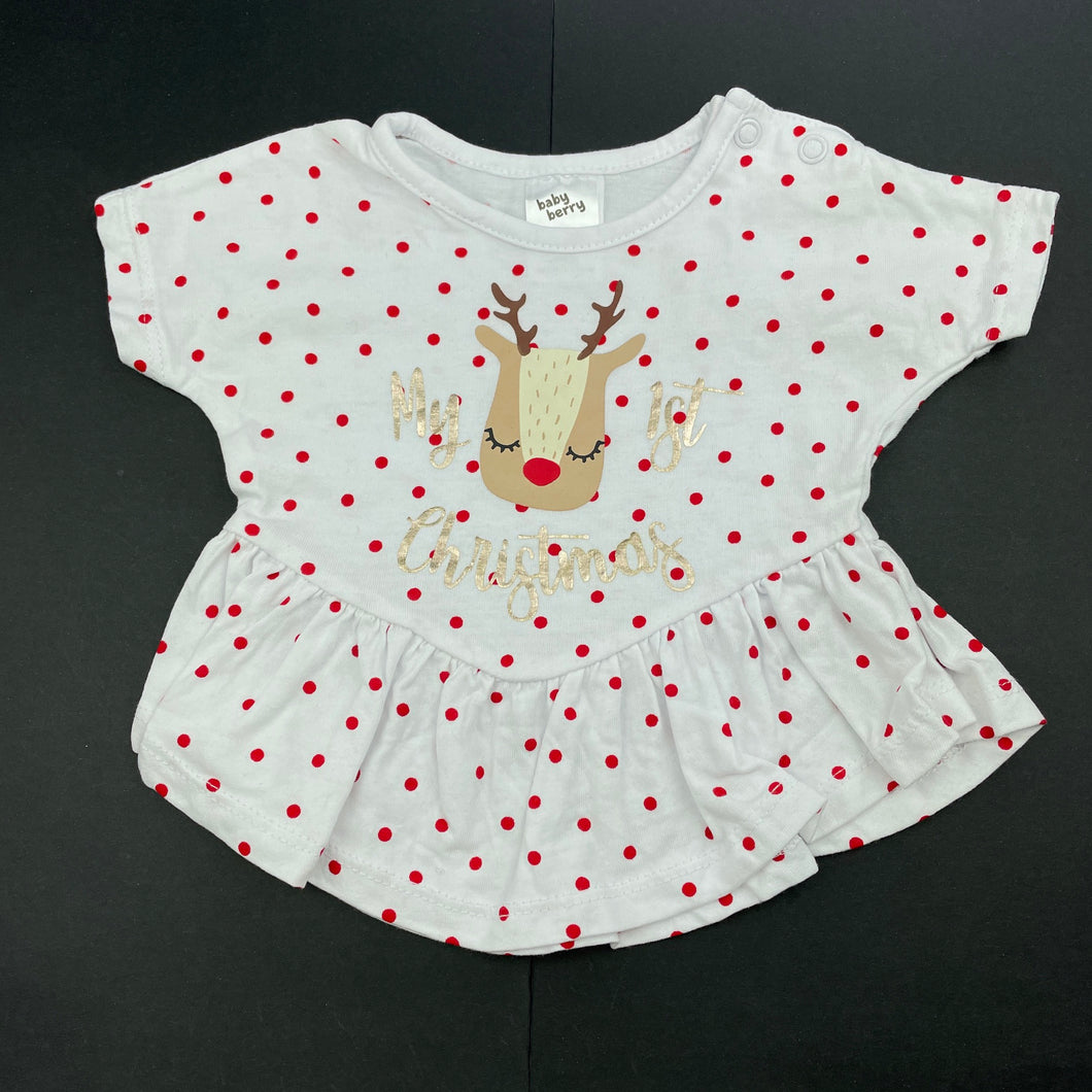 Girls Baby Berry, cotton Christmas t-shirt / top, EUC, size 000,  