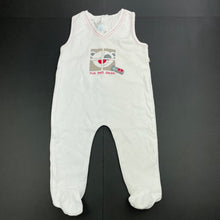 Load image into Gallery viewer, unisex Plum Precious, white cotton romper, FUC, size 00,  