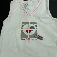 Load image into Gallery viewer, unisex Plum Precious, white cotton romper, FUC, size 00,  