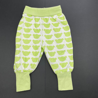 unisex FIXONI, green & white cotton pants / bottoms, elasticated, GUC, size 000,  
