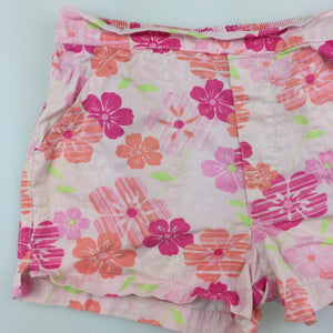 Girls H+T, pretty pink floral cotton shorts, elasticated, GUC, size 1