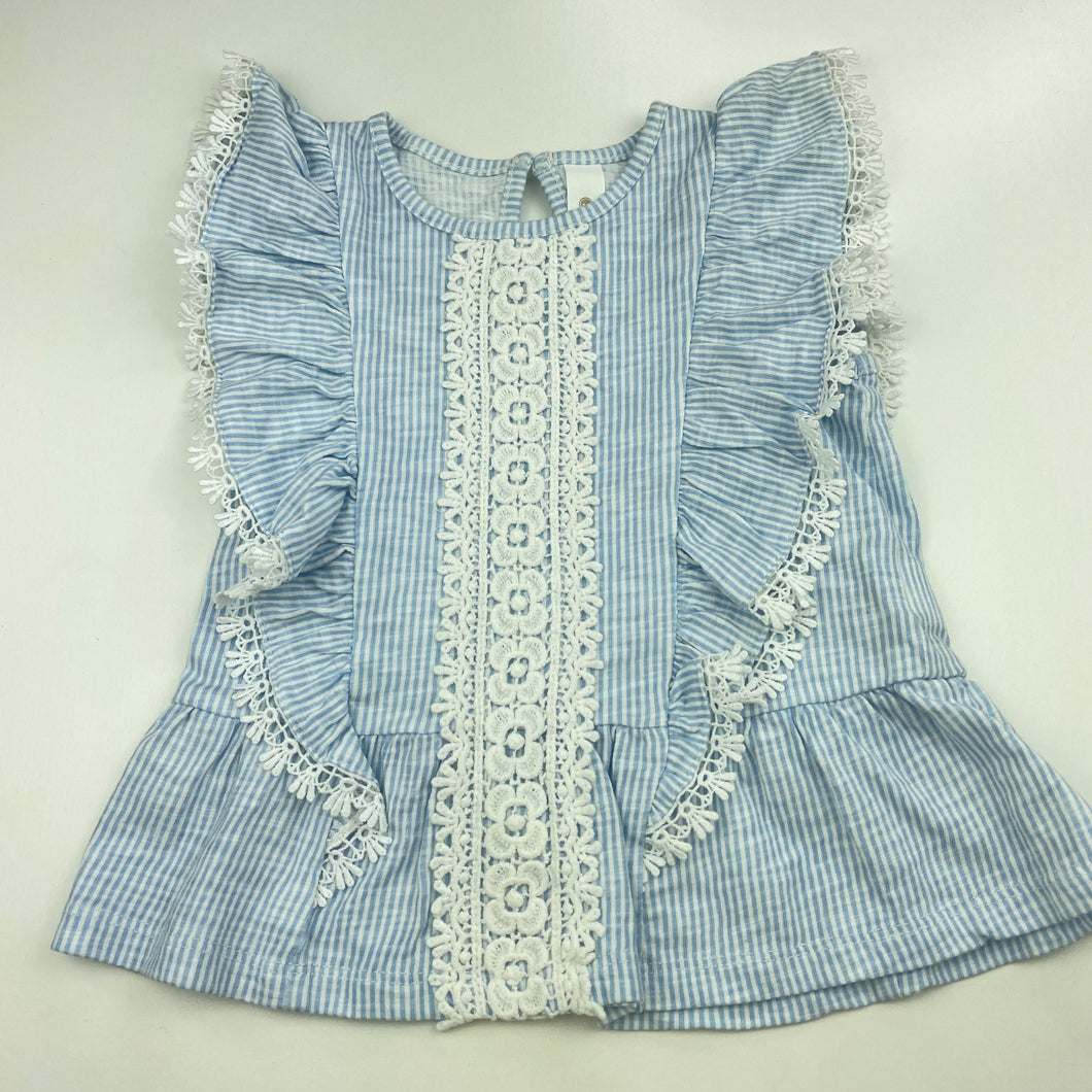 Girls Dymples, striped cotton top, lace detail, EUC, size 1,  