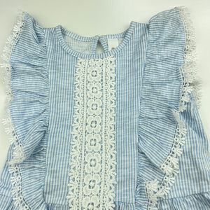 Girls Dymples, striped cotton top, lace detail, EUC, size 1,  