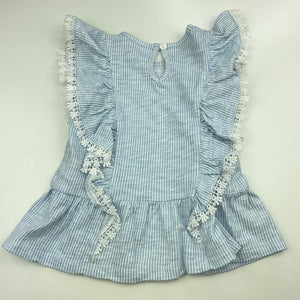 Girls Dymples, striped cotton top, lace detail, EUC, size 1,  