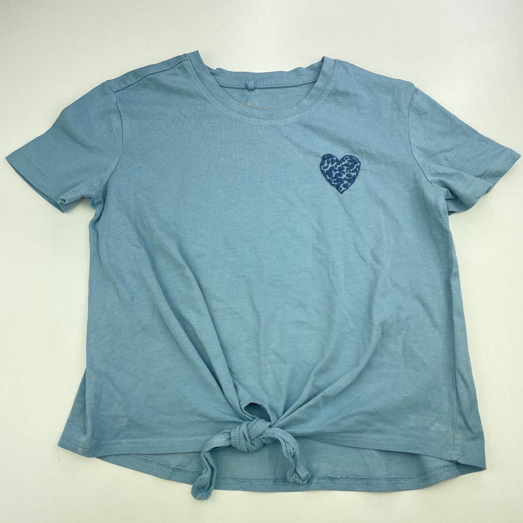 Girls Anko, blue cotton tie front t-shirt / top, GUC, size 9,  
