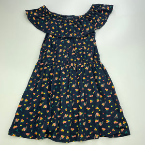 Girls Next, navy floral cotton casual dress, GUC, size 7, L: 58cm