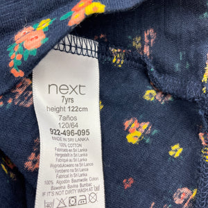 Girls Next, navy floral cotton casual dress, GUC, size 7, L: 58cm