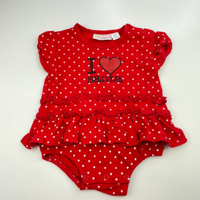 Girls BQT, red & white spot Christmas romper, GUC, size 0,  