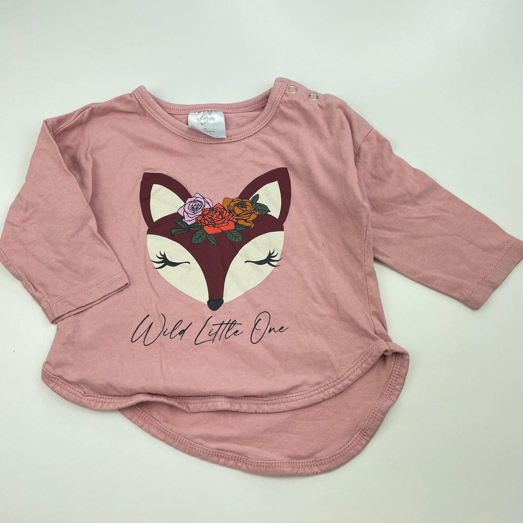 Girls Baby Berry, pink cotton long sleeve top, FUC, size 0,  