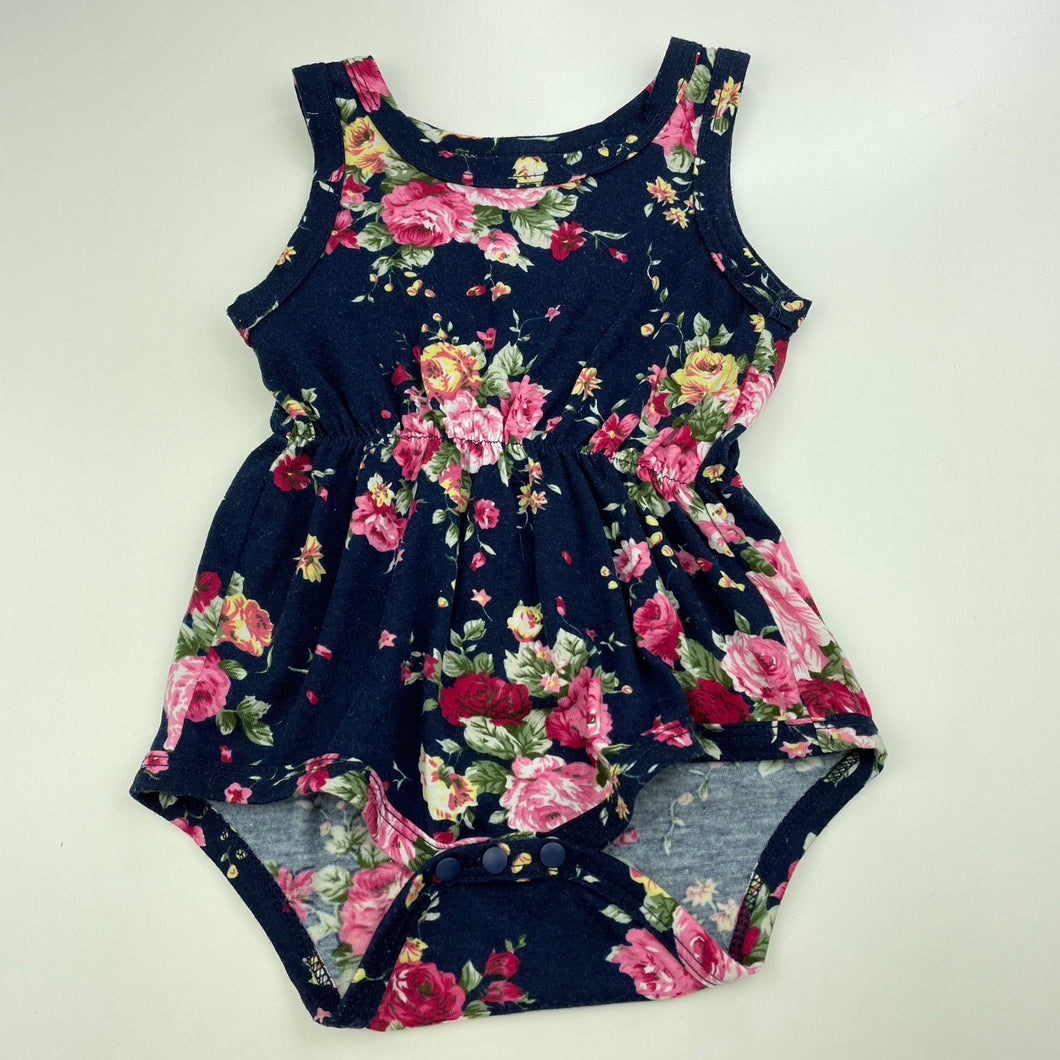 Girls PatPat, lightweight navy floral romper, FUC, size 00,  