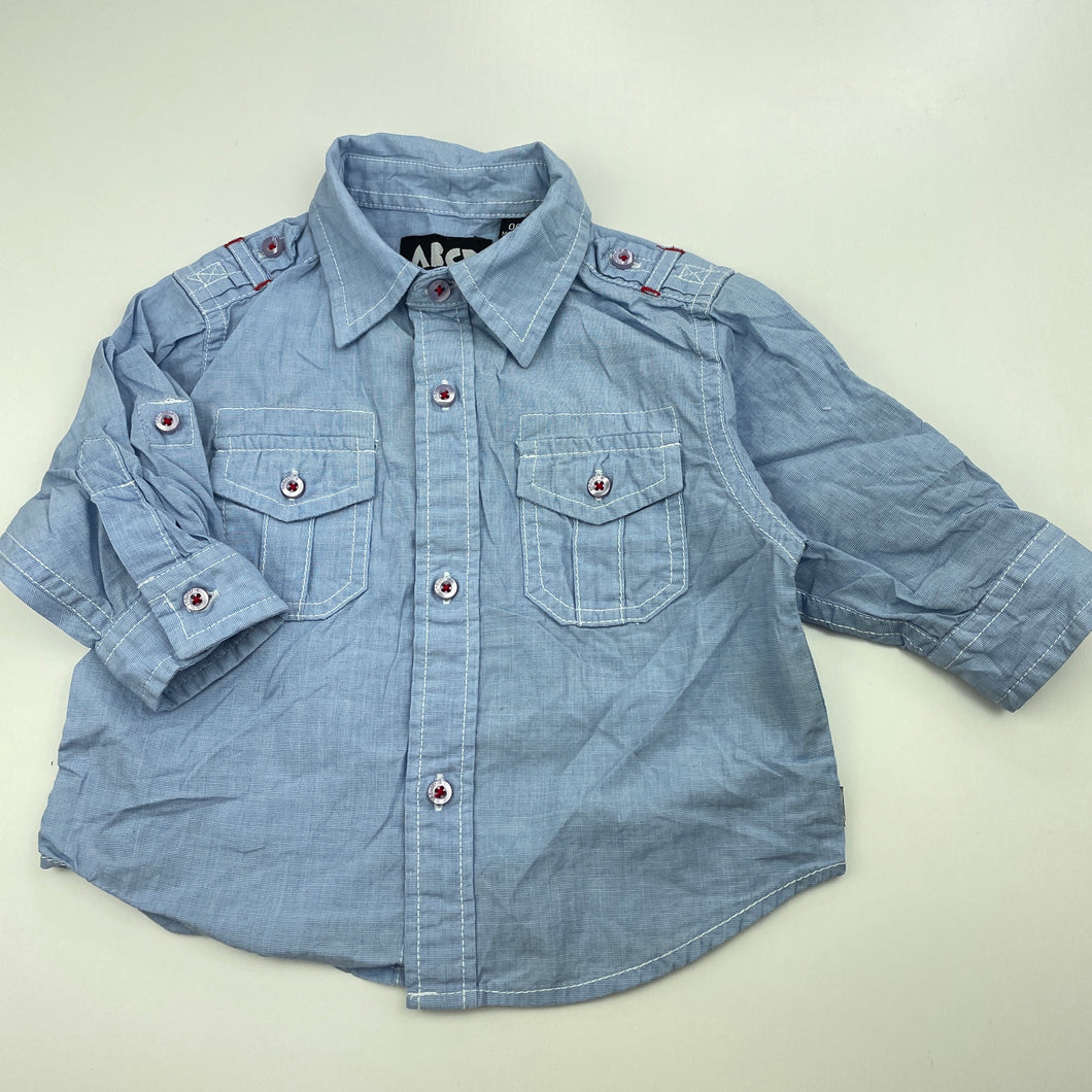 Boys ABCD Industrie, lightweight cotton long sleeve shirt, GUC, size 00,  