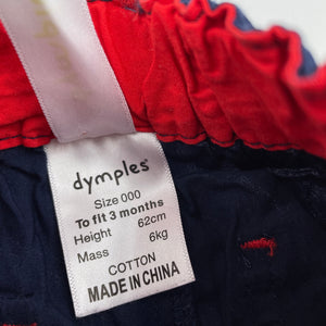 Boys Dymples, navy lightweight cotton shorts, adjustable, EUC, size 000,  