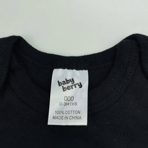 unisex Baby Berry, black cotton bodysuit / romper, EUC, size 000,  