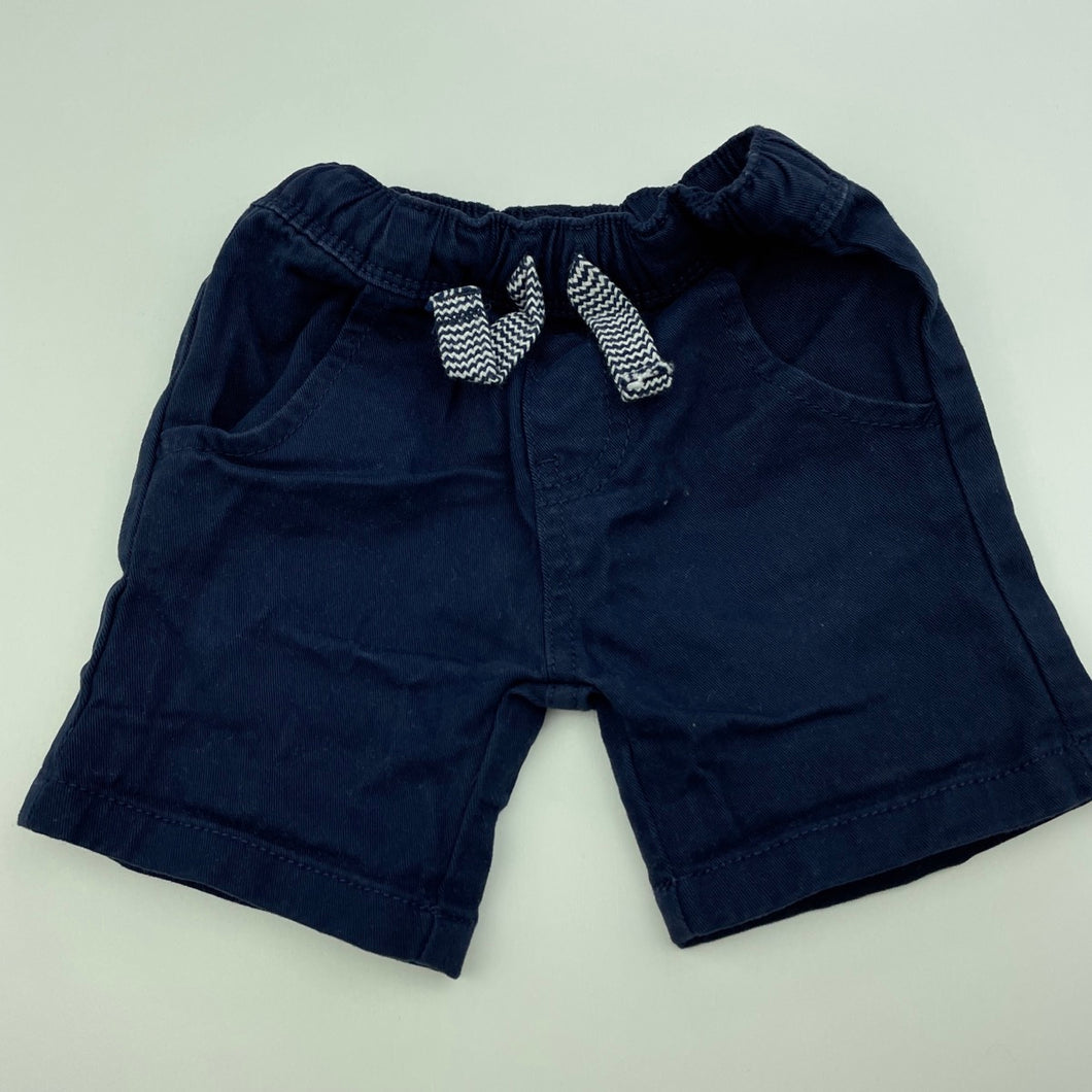 Boys Dymples, navy stretch cotton shorts, elasticated, GUC, size 000,  