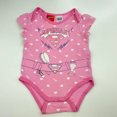 Girls DC Comics, Superman Superbaby pink cotton romper, GUC, size 00,  