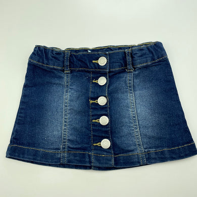 Girls H&T, blue stretch denim skirt, adjustable, L: 20cm, GUC, size 2,  