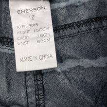 Load image into Gallery viewer, Boys Emerson, black &amp; grey board shorts, GUC, size 12,  