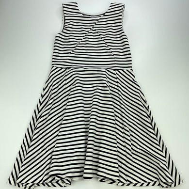 Girls Target, black & white stripe party dress, blue mark front skirt, FUC, size 8, L: 65cm