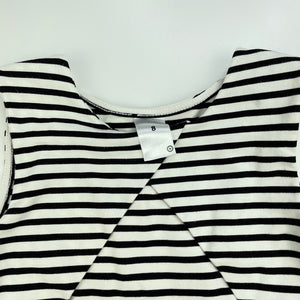 Girls Target, black & white stripe party dress, blue mark front skirt, FUC, size 8, L: 65cm