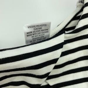 Girls Target, black & white stripe party dress, blue mark front skirt, FUC, size 8, L: 65cm