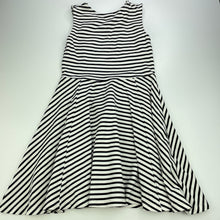 Load image into Gallery viewer, Girls Target, black &amp; white stripe party dress, blue mark front skirt, FUC, size 8, L: 65cm