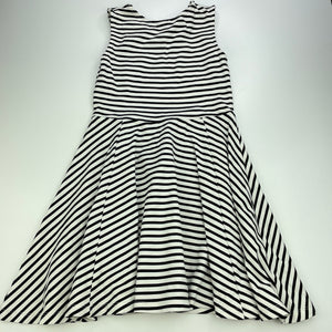 Girls Target, black & white stripe party dress, blue mark front skirt, FUC, size 8, L: 65cm
