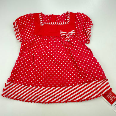 Girls Tu, red & white lightweight cotton top, L: 35cm, NEW, size 0,  