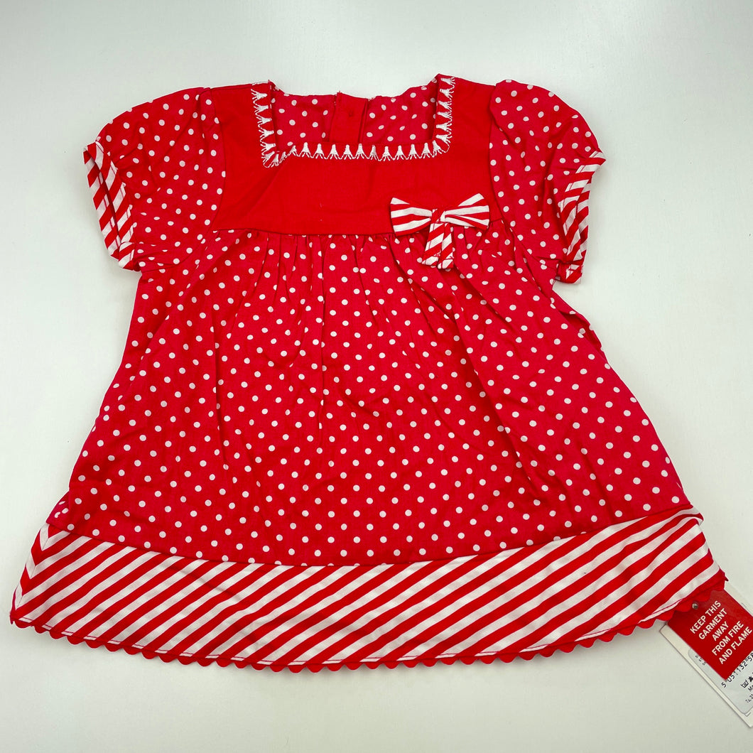 Girls Tu, red & white lightweight cotton top, L: 35cm, NEW, size 0,  