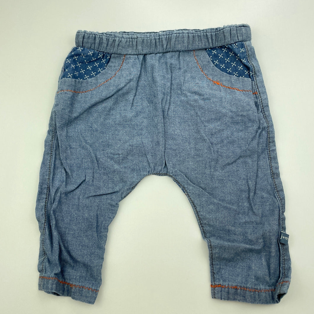 Boys Jack & Milly, chambray cotton pants, elasticated, GUC, size 00,  