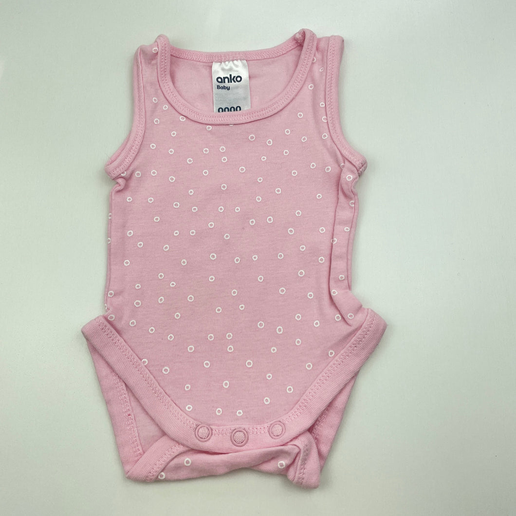 Girls Anko, pink cotton singletsuit / romper, EUC, size 0000,  