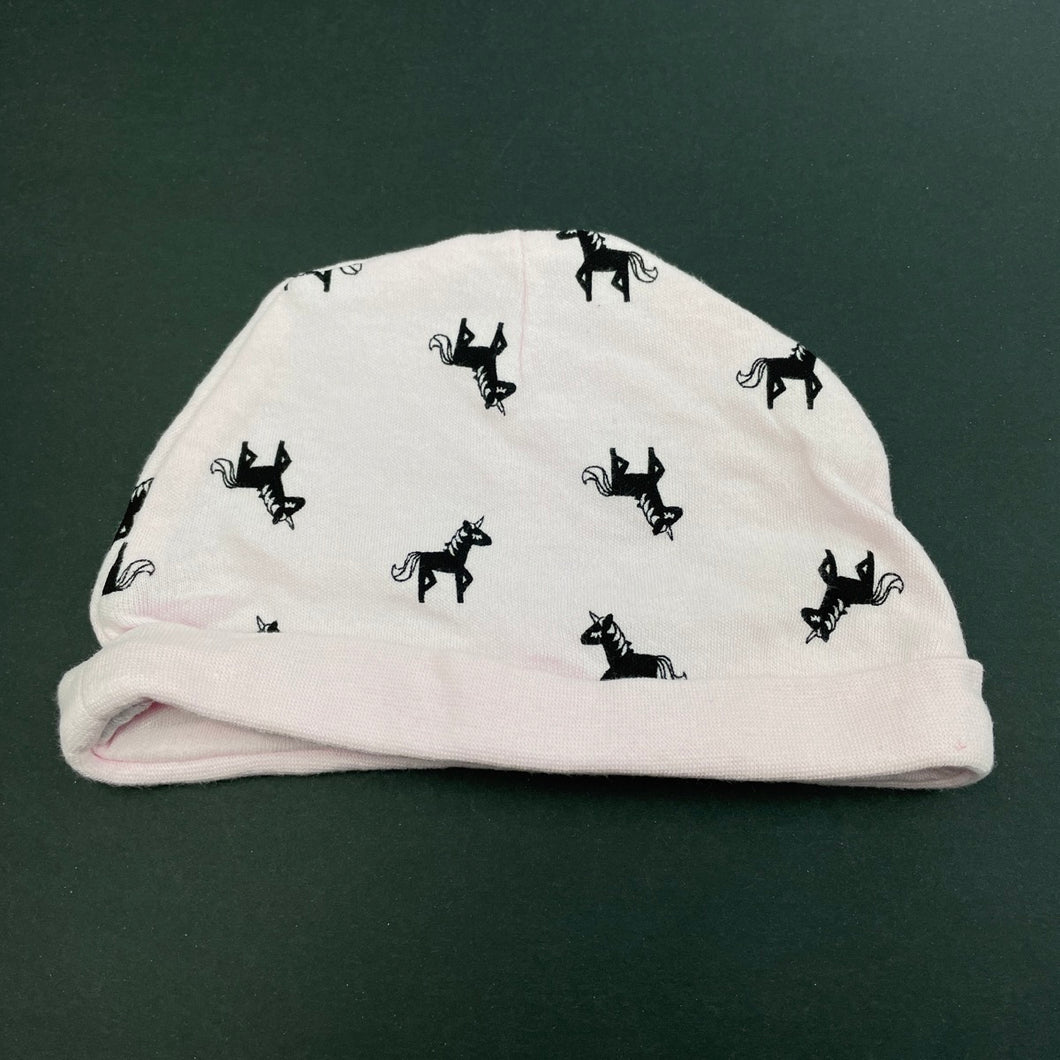 Girls Baby Baby, pink cotton hat / beanie, unicorns, GUC, size 0000,  