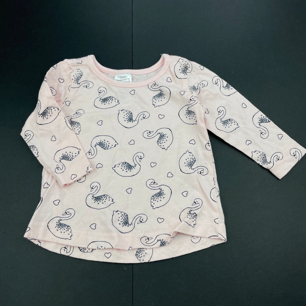 Girls Kids & Co, cotton long sleeve top, swans, EUC, size 000,  