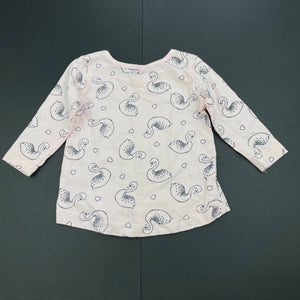 Girls Kids & Co, cotton long sleeve top, swans, EUC, size 000,  