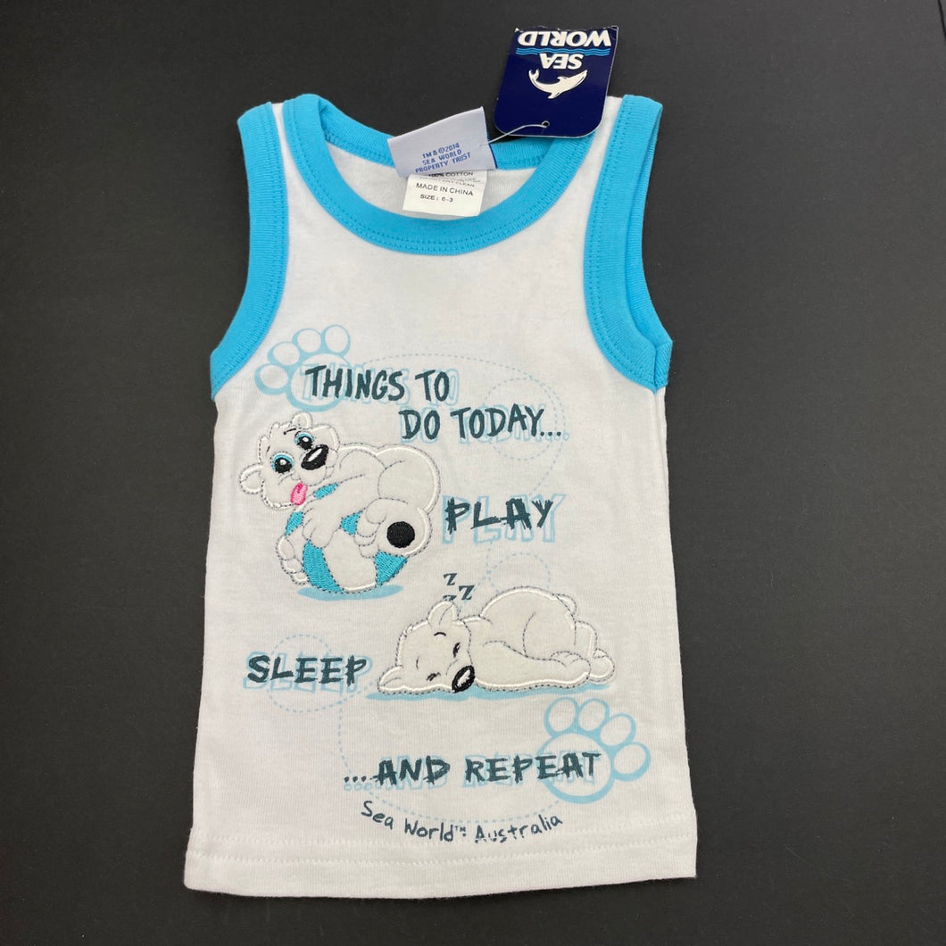 unisex Sea World, cotton singlet top, NEW, size 000,  