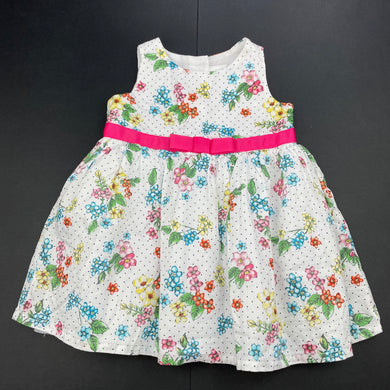 Girls Target, lined lightweight floral cotton dress, GUC, size 00, L: 37cm