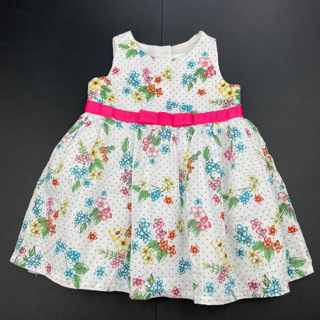 Girls Target, lined lightweight floral cotton dress, GUC, size 00, L: 37cm